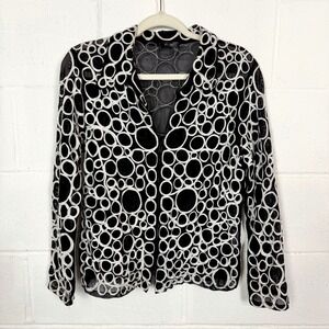 P's & Q's Zip Up Collar Top Sheer Mesh Ribbon Detail Artsy Eclectic Unique XL